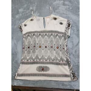 Free People New Romantics Size S/P Knit Top Gemstone Accents Short Sleeve